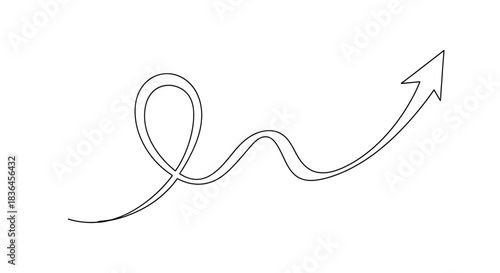 Simple black line drawing of a winding path with a loop and an upward pointing arrow symbolizing progress and success