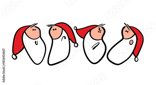 Santa Claus set for New Year's Eve and Christmas. Vector illustration of head and face. Positive and negative emotions Isolated cartoon  characters on white background.