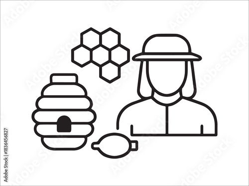Beekeeper Icon Illustration Showing Profession and Honey Production Tools