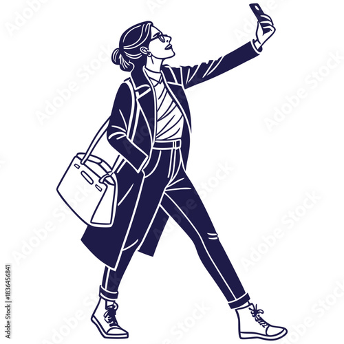 A Woman Taking selfie vector silhouette, smart stylish girl vector silhouette