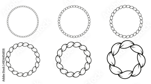 Set of round nautical rope frames in various thicknesses, ideal for creating borders and decorative elements. Collection includes braided rope circles and editable rope brushes. 