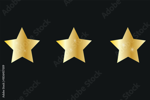 Three sparkling gold stars for success, rating, and excellence