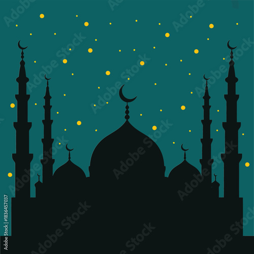 Silhouette of a Mosque Under a Starry Night Sky A Spiritual Journey through Islamic Art and Culture