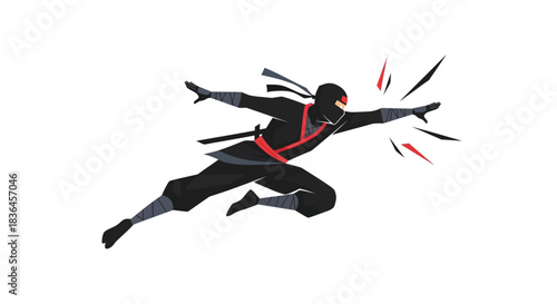 The Shadow Warrior: A dynamic illustration captures the essence of a stealthy ninja in action, poised to strike with swift precision. Embodying the mystery and skill of ancient martial arts.