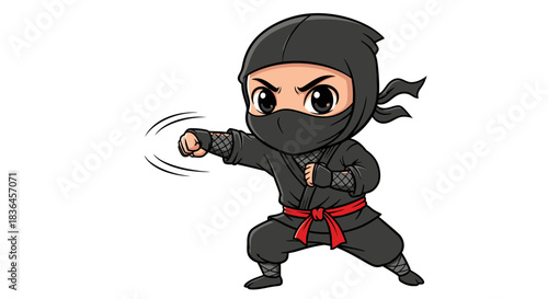 Stealthy Warrior's Punch: A cartoon ninja with intense focus, poised to deliver a powerful punch, embodying agility and precision. 