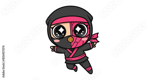 Stealthy Ninja: A cute cartoon ninja, masked and ready for action, embodies stealth and agility in this dynamic illustration. 
