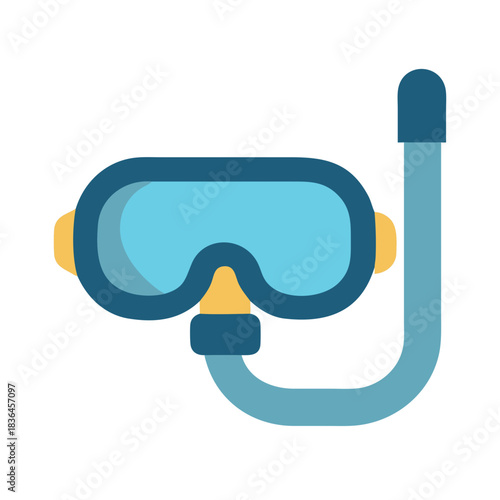 Stylized scuba diving mask with snorkel against black background