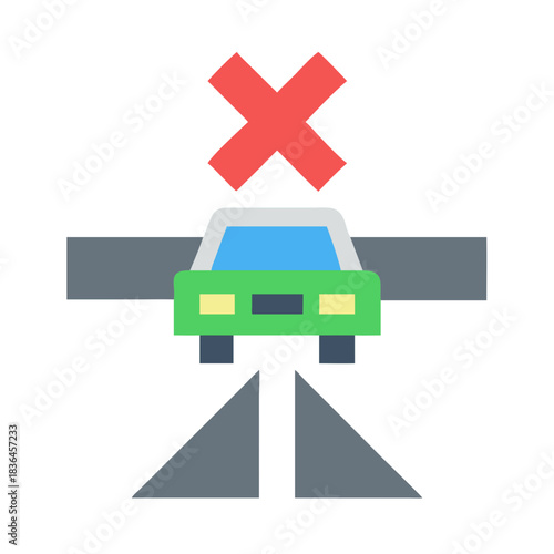 Iconic depiction of no car access with red X symbol