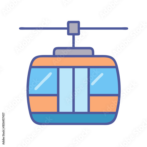 Isolated flat design cable car icon with black backdrop