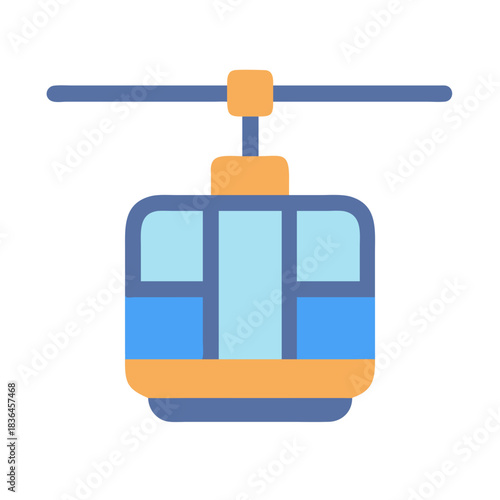 Modern flat illustration of a cable car on black background