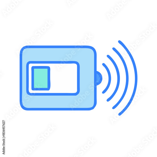 Stylized illustration of a contactless payment card radiating waves