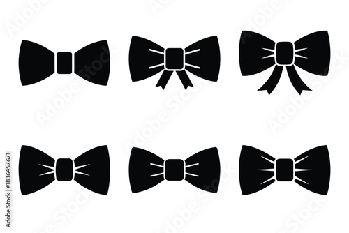 Christmas bow tie icon set. Vector illustration of silhouette icons.