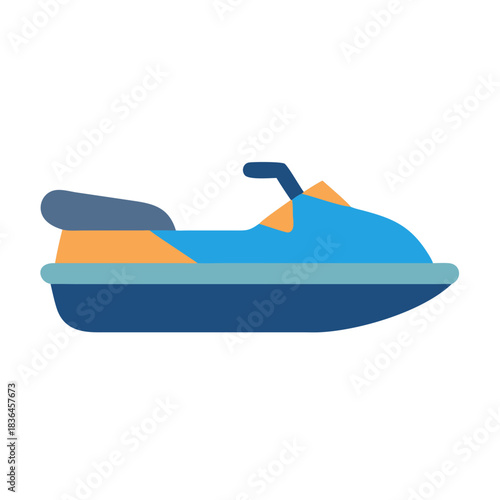 Simple flat graphic of a blue recreational jet ski