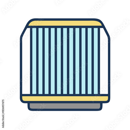 Square air filter with light blue and white pleats