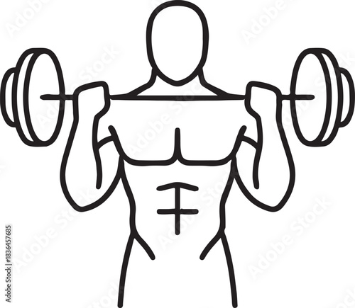Fitness and weightlifting vector illustration of bodybuilder with barbell workout
