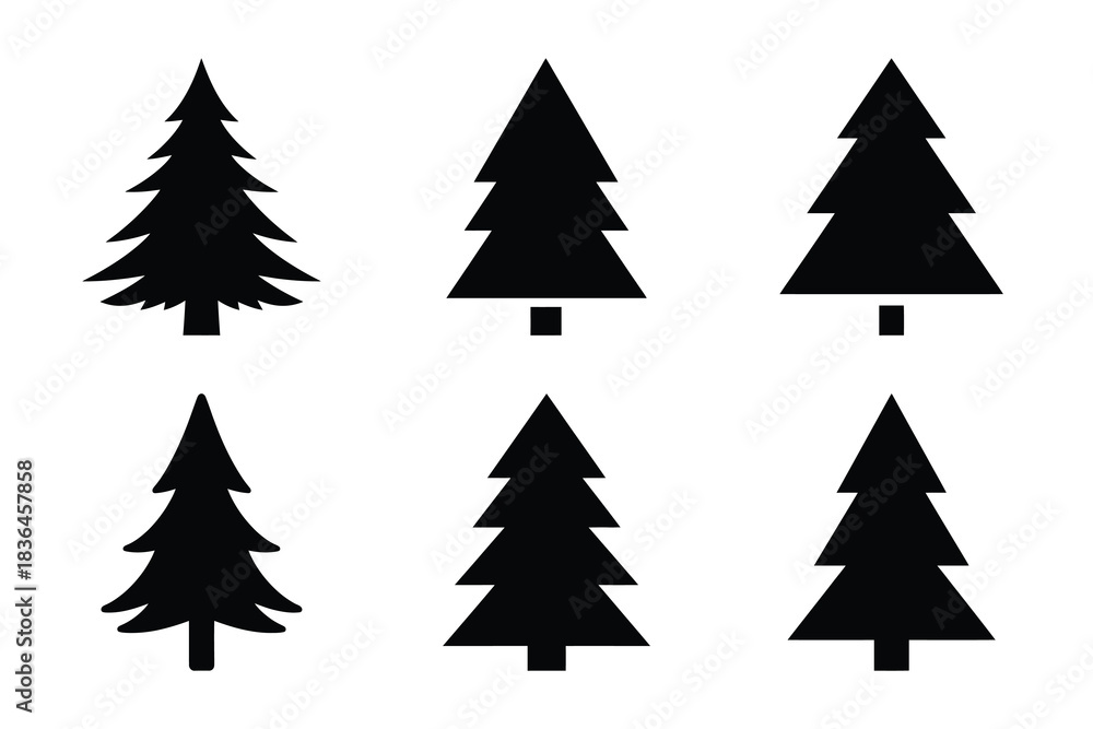 Obraz premium Christmas fir tree icon set. Vector illustration of silhouette icons.
