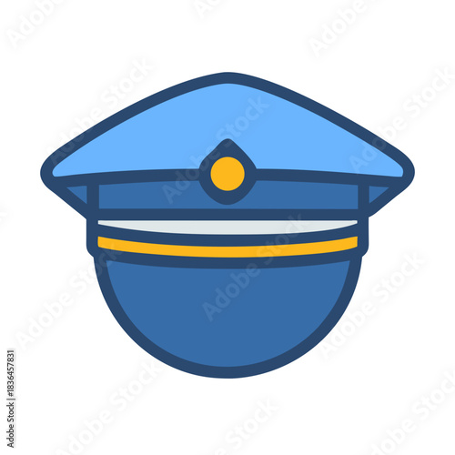 Blue peaked cap with gold trim on black backdrop