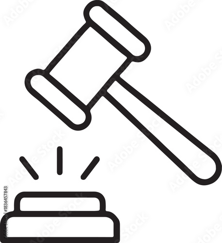 Gavel striking sound block minimalist icon for legal and auction themes