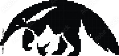 Pixelated black anteater silhouette on white background, Pixel anteater retro wildlife design