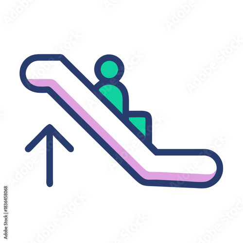 Modern Flat Style Escalator Graphic Illustration on Black Background