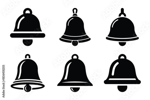 Christmas jingle bell icon set. Vector illustration of silhouette icons.