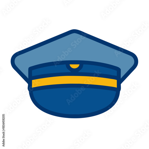 Blue uniform hat illustration with a yellow stripe detail