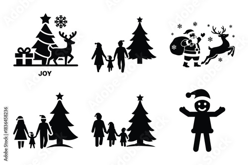 Christmas joy icon set. Vector illustration of silhouette icons.