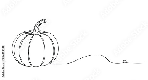 Cuadro en lienzo Minimalist single line drawing of a pumpkin with a flowing vine extending to the