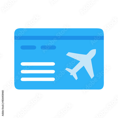 Modern flight ticket with airplane icon on blue background