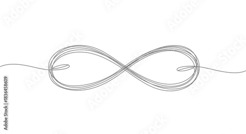 Elegant continuous line art of a grey infinity symbol on a clean white background representing eternity and endless possibilities