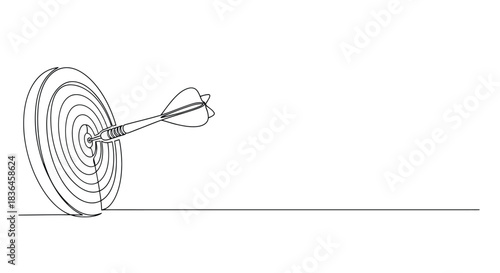 Simple line art illustration of a dart hitting the bullseye on a target representing success and achievement