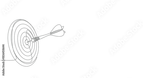 Single continuous line drawing of a dart hitting the bullseye on a target representing success and achievement in business goals