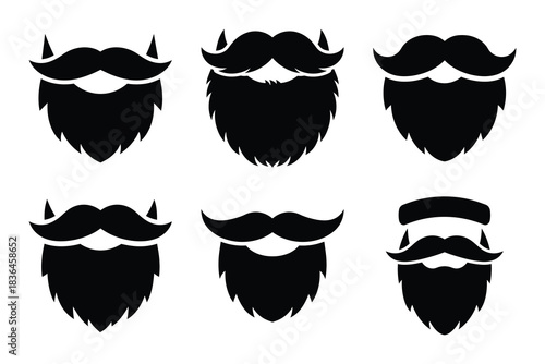 Christmas santa beard icon set. Vector illustration of silhouette icons.