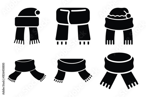 Christmas santa scarf icon set. Vector illustration of silhouette icons.