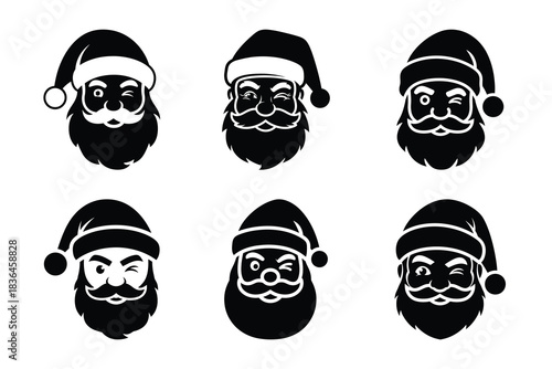Christmas santa wink icon set. Vector illustration of silhouette icons.
