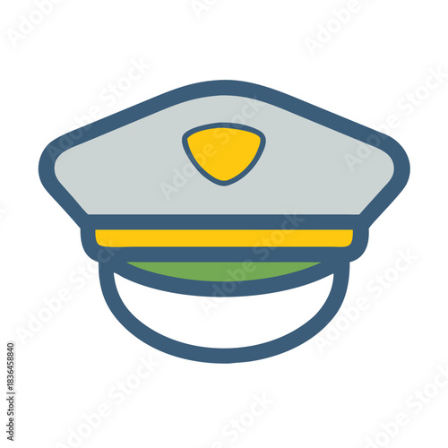 Simple police officer hat icon in flat vector style