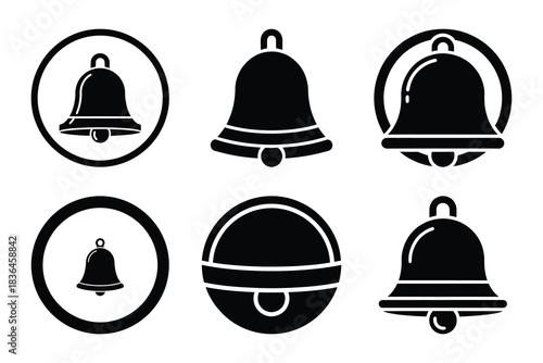 Christmas sleigh bell round icon set. Vector illustration of silhouette icons.