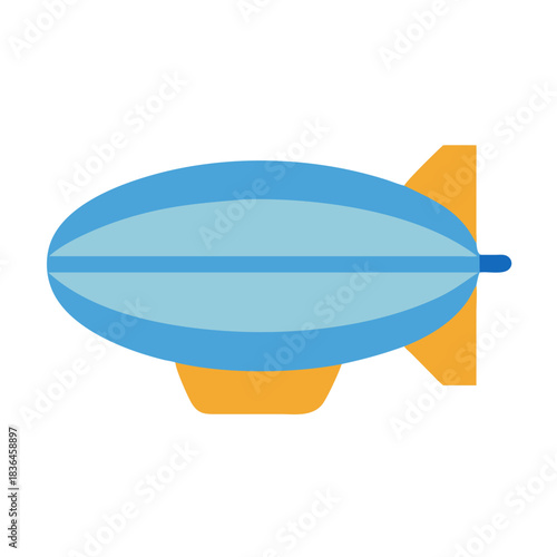 Minimalist blue blimp illustration on black background, transportation concept