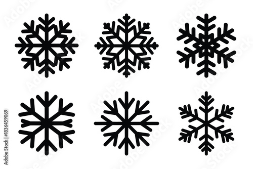 Christmas snowflake frost icon set. Vector illustration of silhouette icons.