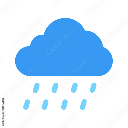 Simple blue cloud icon raining isolated over black background