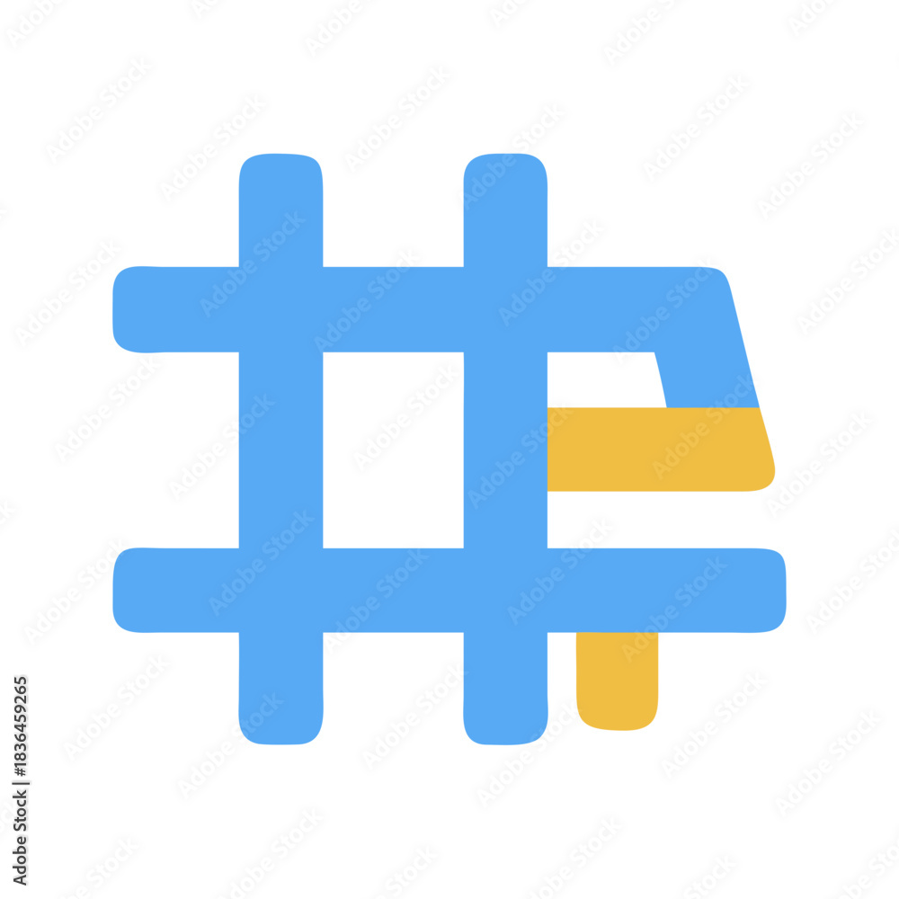 Obraz premium Modern hashtag symbol in blue and yellow on black