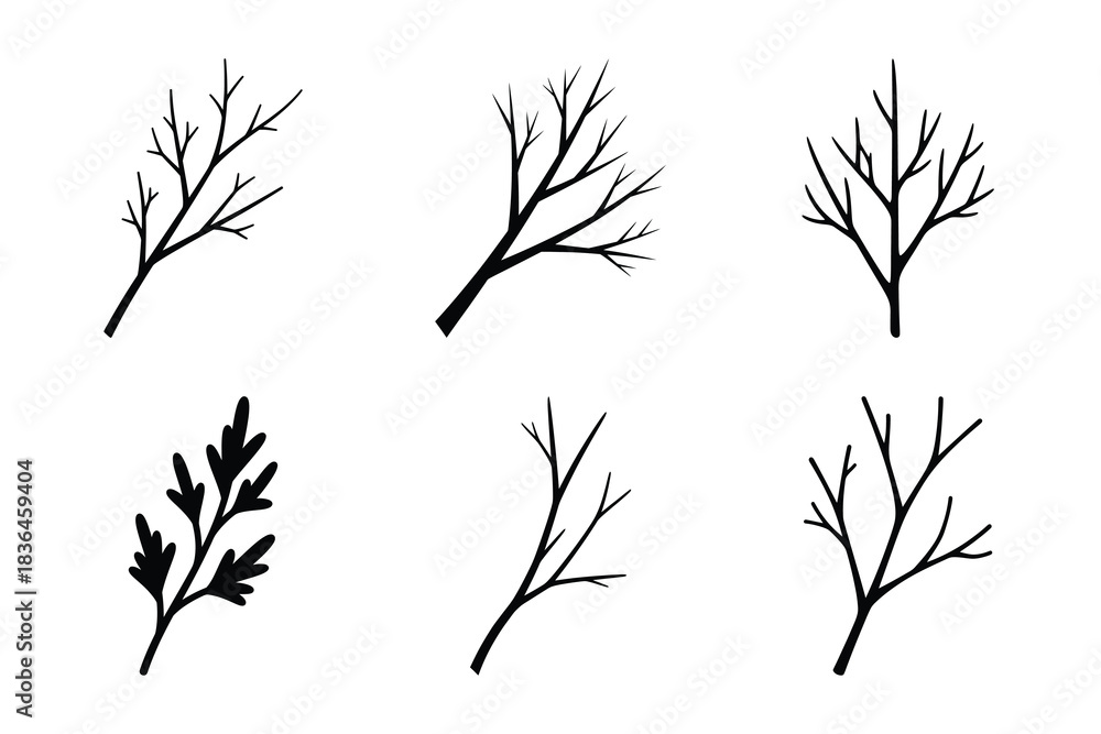 Fototapeta premium Christmas winter branch icon set. Vector illustration of silhouette icons.