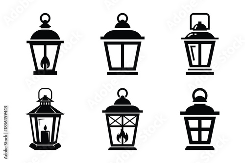 Christmas winter lantern icon set. Vector illustration of silhouette icons.