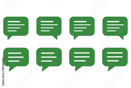 Collection of green speech bubbles with horizontal lines representing text messages