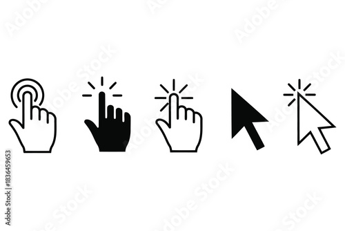 Collection of computer mouse pointers and hand cursor icons for digital interaction