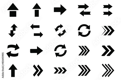 Collection of diverse arrow icons representing direction and movement
