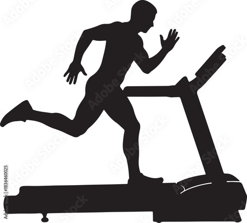 Man running on a treadmill, a dynamic fitness silhouette for active lifestyle and health concepts