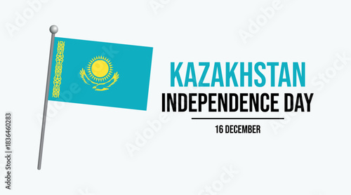 Kazakhstan Independence Day poster vector illustration. Kazakhstan flag on a pole icon. Waving flag of Kazakhstan symbol. 16 December. Template for background, banner, card. Important day