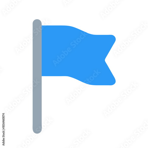 Simple Blue Flag on Gray Pole on Black Background