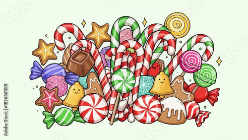 Festive Assortment of Holiday Candies and Treats Illustration.